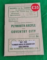 Plymouth Argyle V Coventry City Football Programme VGC Div Two 1947/48 Home Park