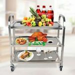 3 Tier Stainless Steel Trolley Cart Kitchen Restaurant Serving Catering Train UK