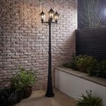 Outdoor Garden Lamp Post Traditional 220cm Black 3 Way Lantern LED Lighting IP44