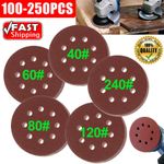 100-250pcs 5" 125MM 8 Hole Sanding Discs Orbital Sander 40-240 Grit Mixed Pads