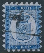 FINLAND / SUOMI - 1864 5Kop blue Coat of Arms, roulette I, used – Facit # 3C1LKb