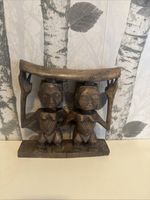 Authentic Hand-Carved Anthropomorphic Wooden Luba Headrest Congo DRC Tribal Art