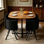 Space Saving Dining Table with 4 Velvet Chairs Set For Dining Room Furniture