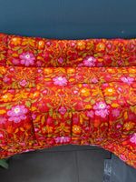 Vintage 1970s Floral Quilted Throw Bedspread Red Pink Orange Retro 64” x 55”
