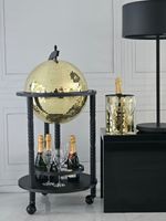 Glam Globes: FACTORY SECONDS Disco Ball Bar Cart, Black Stand/Gold Tile