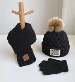 Black Kids Thermal Winter Hat Scarf & Gloves Set Fleece Lined Ages 2-10 Years