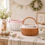 Wickerfield Oval High Handle Wicker Shopping Baskets Gift Hamper with Fabric