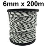 6mm Electric Fence White and Green Poly Rope - 200m Roll Fencing 6 x 0.2mm horse