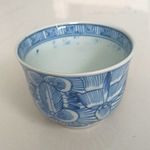 Japanese Blue & White Porcelain Soba Choko Tea Cup Hand Painted Floral Pattern