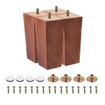 Furniture Legs, 150mm Set of 4 Square Wood Couch Legs, with Accessories, Brown