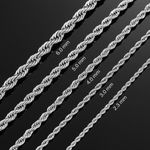 2-6mm Stainless Steel Chain 16" to 30 " Unisex Twist Rope Chain Silver Necklace