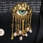 Schiaparelli Inspired Brooch Gold Evil Eye Protection Pearl Tears