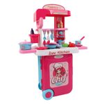 3 in 1 Kids Kitchen Playset Pink Cooking Chef Toy with Portable Storage Case