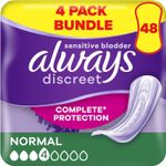 Always Discreet Incontinence Pads Women, Normal, 48 Moderate Absorbency Pads (12