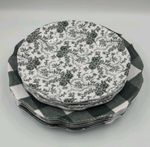 April Cornell Black Floral And Plaid Melamine Salad And Dinner Plates Set Of 8