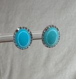 10x8mm oval cabachon  turquoise earrings w 0.64ctw white zircon halo NEW