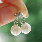U CLIP ON comfy CREAM/WHITE PEARL DROP & CRYSTAL stud EARRINGS silver rhinestone