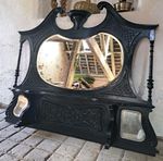 Vintage Antique Ornate Mirror Dresser Top Over mantle Black Decorative 
