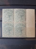 Trinidad 1883 SG110 4d Grey, Marginal Block of 4, 1 stamp MLH, rest MNH .  B5644