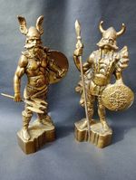 Pair Vintage Solid Brass Viking Warriors Figures