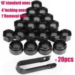 20x 17mm Black Gloss Alloy Wheel Nut Bolt Covers Caps Universal Set For Any Car