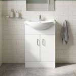 Nuie Mayford 550mm 2-Door Basin Sink Vanity Unit Floor Standing White Tap Waste