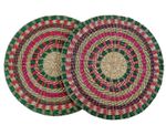 M&S Round Placemats Bundle X2 Set Of 4 Pink & Green Mix Seagrass Striped New