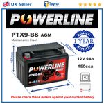 Replaces YTX9-BS Motorcycle Battery YTX9 AGM Motorbike Battery 12v 9Ah Brand NEW