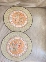 Pair Of Vintage Hand Embroider Floral Silk Round Panels Made In Beijing