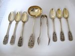 Outstanding eight-piece Imperial Russian silver-gilt and niello tea service set