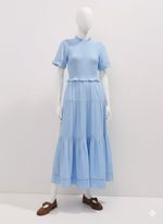 Womens ME+EM Short Sleeve Cheesecloth Shirred Maxi Dress Cloude Blue RRP £195