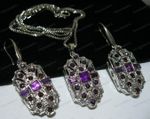Art Deco Inspired Geometric PURPLE Crystal Drop Earrings Necklace Vintage Style