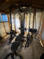 Powertec Half Rack, Lat Attachment, Bench
