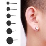 3-12MM Men Women Black Stud Earrings Round Surgical Stainless Steel Jewellery UK