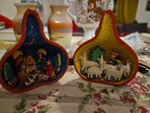 Vintage Folk Art Peruvian Hand Carved and Painted Gourd Nativity Scene