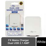 FX Powabud 2 Port USB Mains Charger 2.1A Fast Wall Plug White UK Adapter
