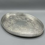 Large Oval Vintage Silver Plated Tray Pierced Gallery Cocktail Drinks English