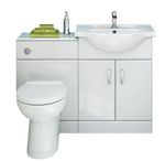 Bathroom Suite Combined Bath Vanity Unit Sink Toilet Set White 1148mm Furniture