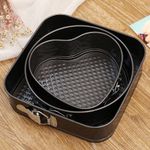 3Pcs Nonstick Cake Pan Set Round Heart Square Carbon Steel w/ Handles Cheesecake
