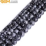 Natural Snowflake Obsidian Gemstone Round Beads For Jewellery Making UK 15"