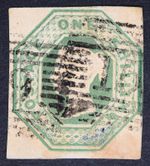 GB SG55 QV 1847 1/- Green, Embossed, Square cut., Used in Aberdeen (1) Cat £1000