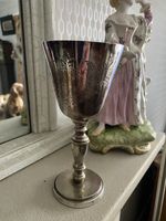 Vintage Silver Plated Engraved Goblet Chalice 7 Ins Nice Item Now £8