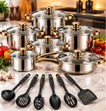 12PCS Induction Non Stick Stainless Steel Cookware Cooking Pot Pan With Lids Set