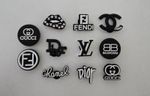 Women’s 11x Black & White Couture Theme Logo Pattern Shoe Charm Set