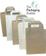 Brown White Kraft Paper Carrier Bags with Handles Lunch Gift Party Takeaway Bag
