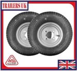 Pair of 480/400 X 8" Trailer Wheels with High Speed Tyres. *Next Day Delivery*