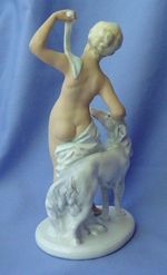 BORZOI NUDE GERMANY 1920's art deco figurine dog marked 8"