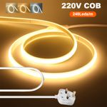 220V Neon COB LED Strip Lights 240LEDs/m Waterproof Neon Rope Lamp Tape UK Plug