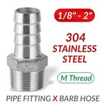 1/8"-2“ NPT M Thread Pipe Fitting x Barb Hose Tail Connector Stainless Steel 304