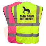 EQUINE HI VIZ VIS SLOW DOWN FOR HORSES WAISTCOAT VEST EQUESTRIAN SAFETY REFLECTI